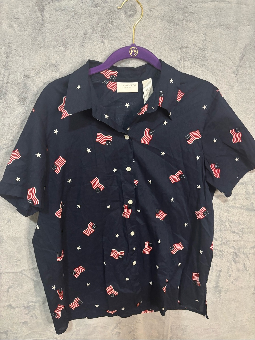 Vintage Liz Claiborne Lizsport Flag Star Button Down Shirt Medium Cotton